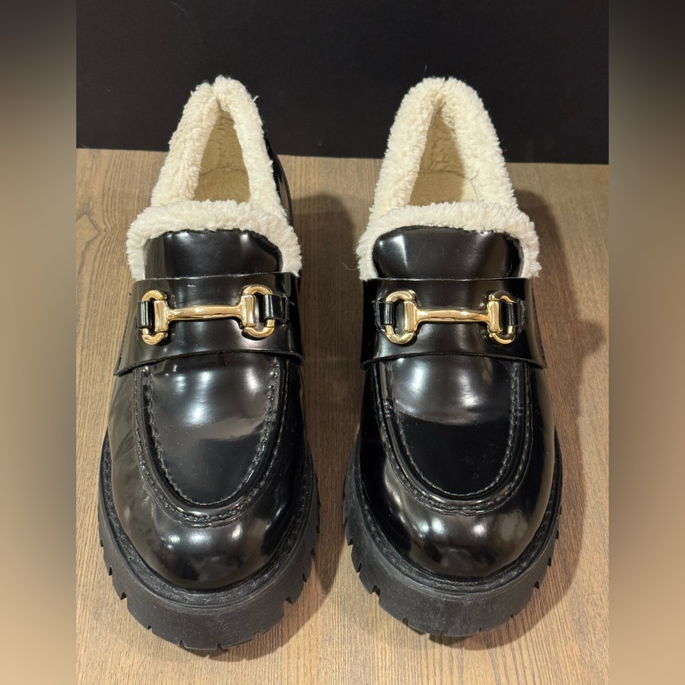 Steve Madden Women's Lando Black Loafers Faux Shearling Lining Chunky Sole 9M - Picture 3 of 10